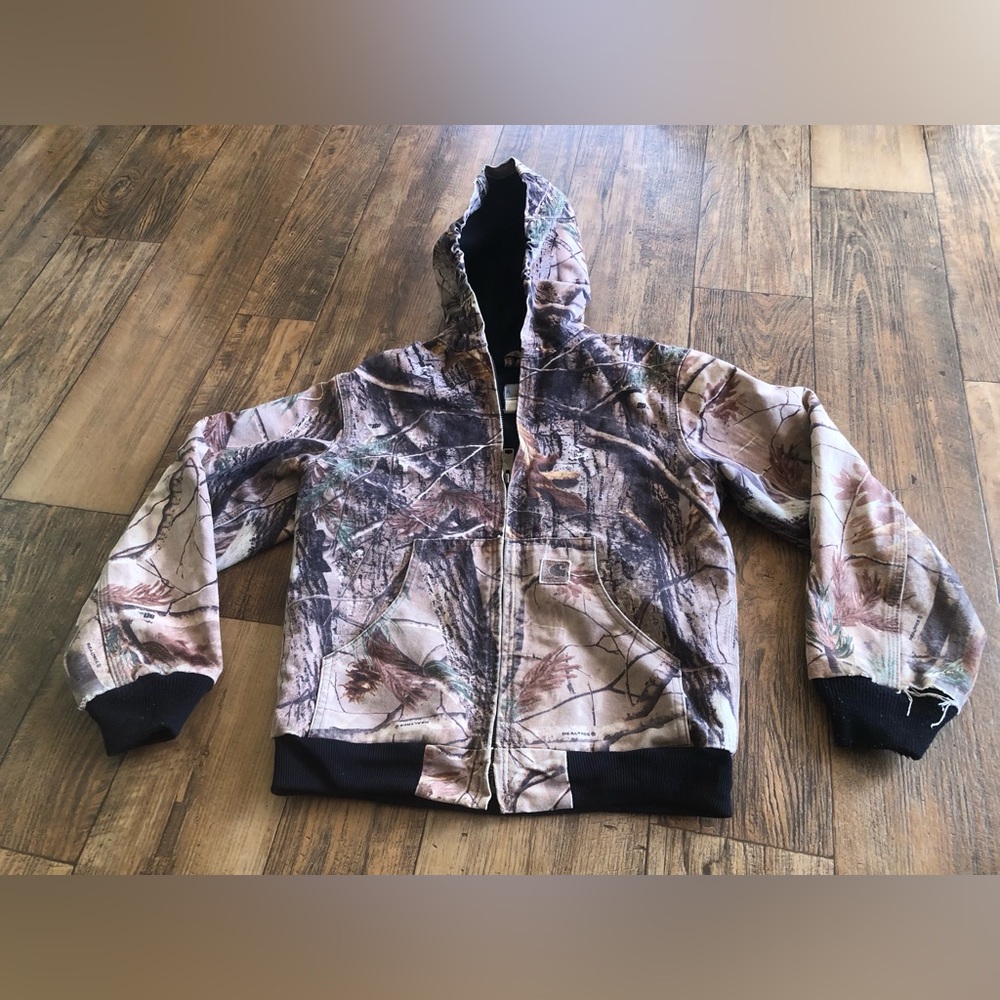 Vintage Carhartt Realtree Camo Hooded Coat Jacket Youth Kids Large 10/12 Zip Up